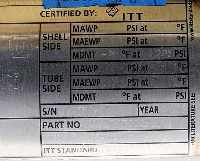 Used ITT Heat Exchanger, S.S.,