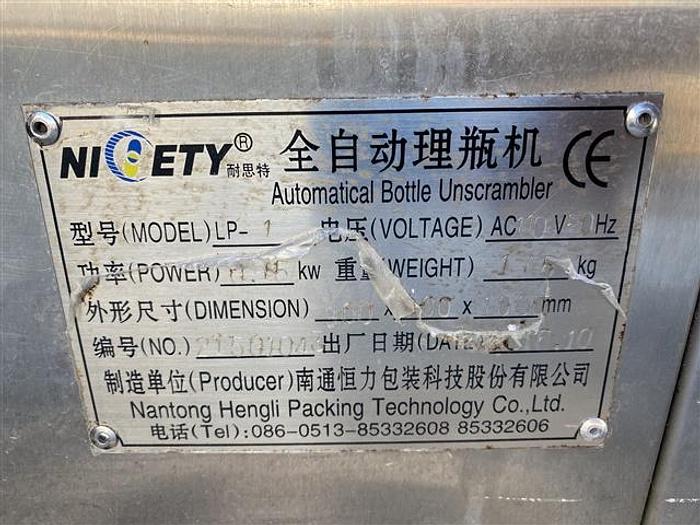 Used LP1 Automatic Bottle Unscrambler and Elevator