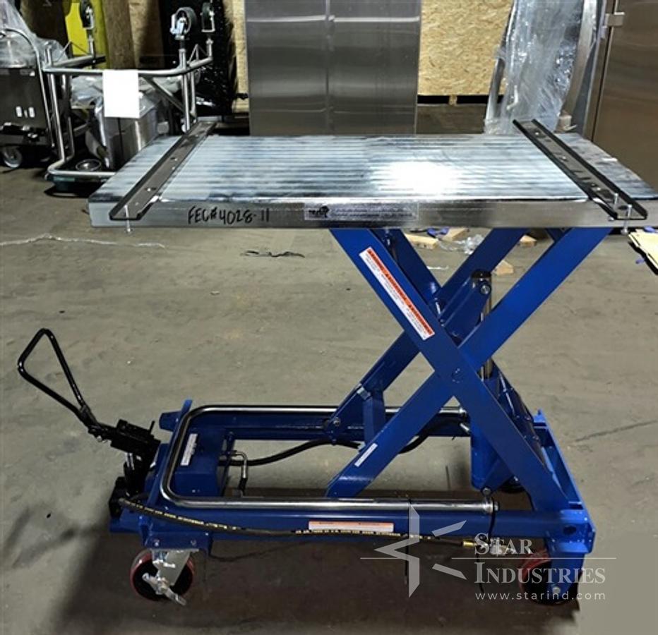 Used Vestil pneumatic lift table, 20" x 40", carbon steel