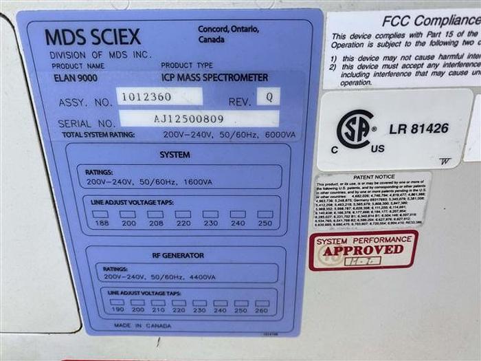 Used Perkin Elmer Elan 9000 Mass Spectrophotometer