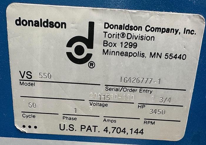 Used Torit VS550 Dust Collector, 1.75 h.p.