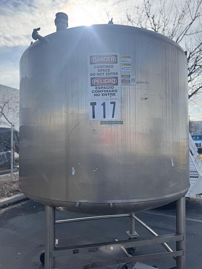 Used Tank, 1,000-Gallon, Stainless Steel, Jacketed, Walker
