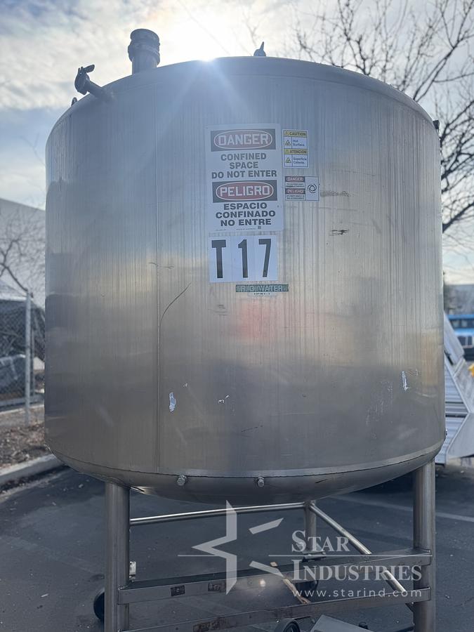 Used Tank, 1,000-Gallon, Stainless Steel, Jacketed, Walker