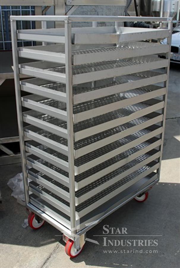 Used Trolley with 38" x 20" perforated, trays, all stainless steel