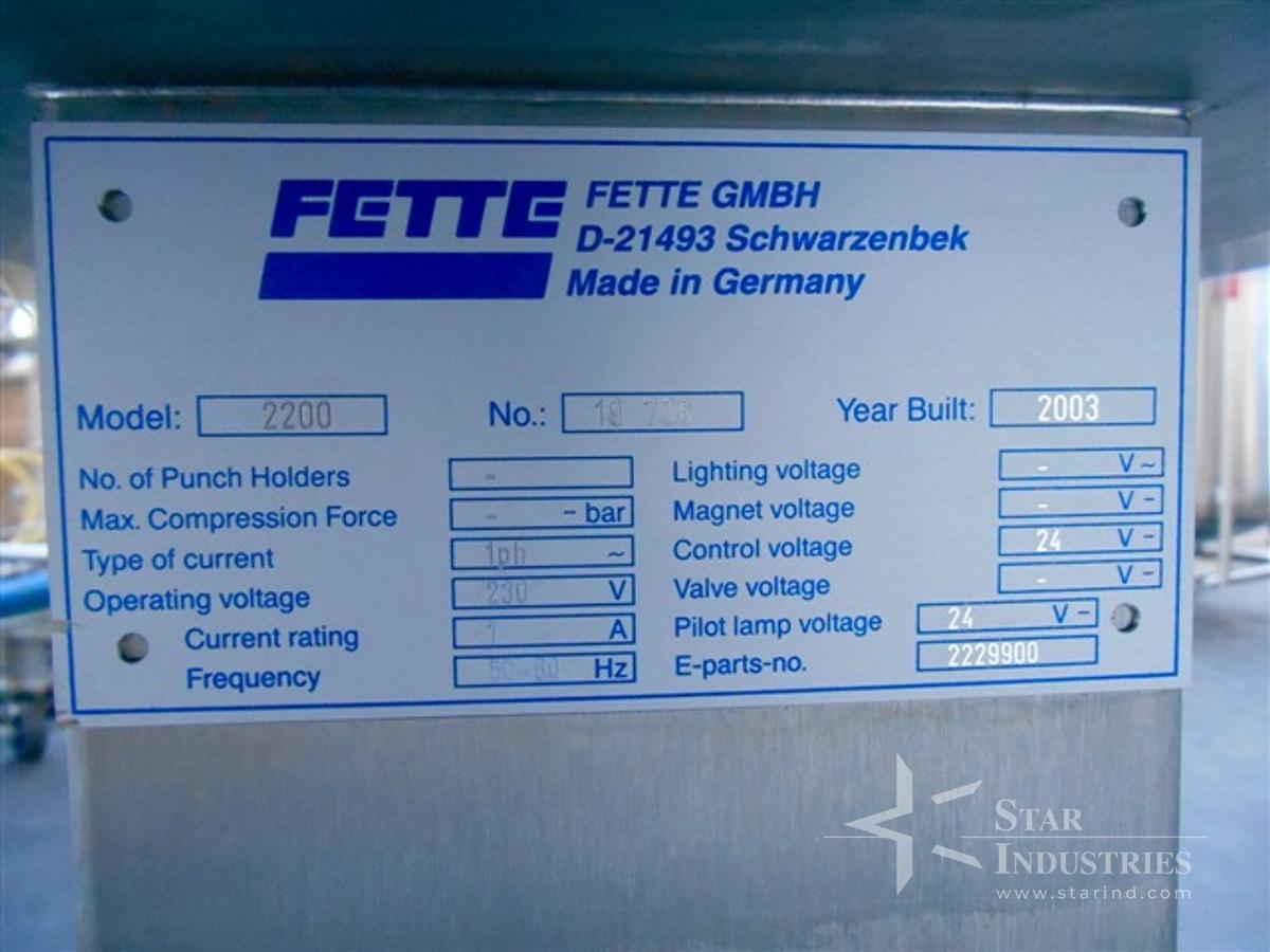 Used Fette Model 2200 Control Console