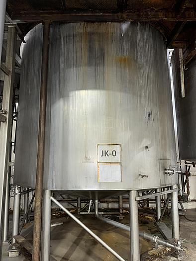 Used Stainless Steel 6,000 Gallon Jacketed & Double Motion Agitated Tank with scraper agitation and center agitation with turbine blade paddles