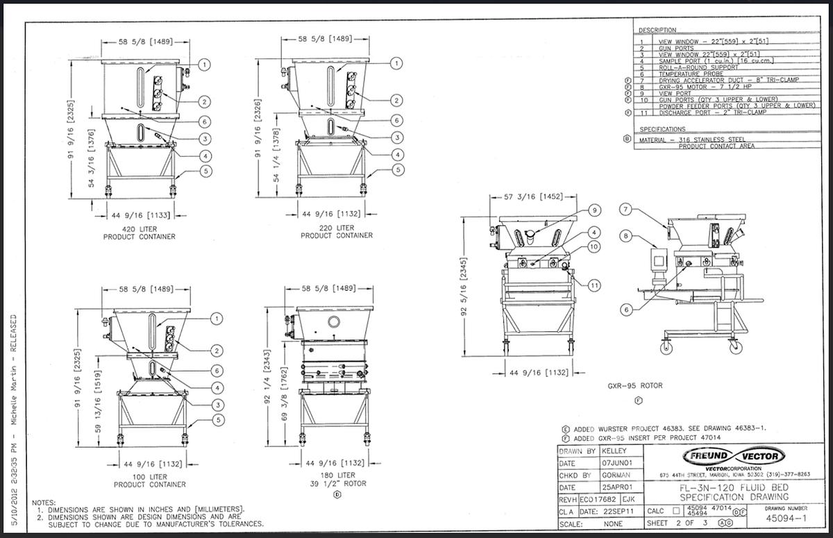 Used Vector Freund Flo Coater System FL-3N-120 Fluid Bed Dryer