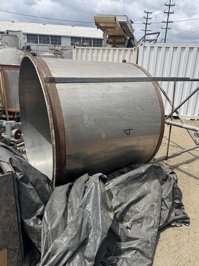 Used S.S. Tank, 54" side, 68" diam, 52" legs, open top