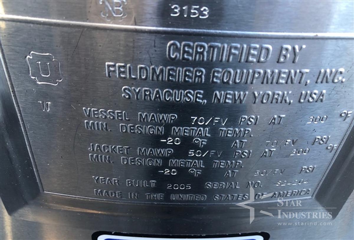 Used Approx. 350 liter Stainless Steel Feldmeier Reactor