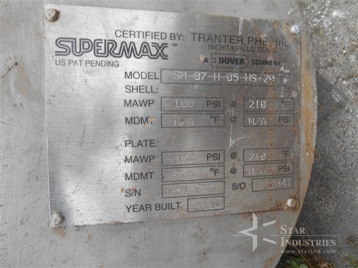 Used 16.6 SQ FT TRANTER SUPERMAX HEAT EXCHANGER, S/S
