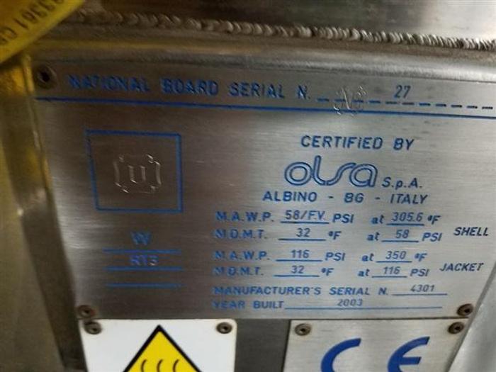 Used 300 liter Olsa S.S. Reactor w/ Sweep Agitation