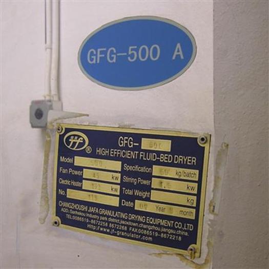 Used Changzhoushi Jiafa fluid bed dryer. Model: GFG500
