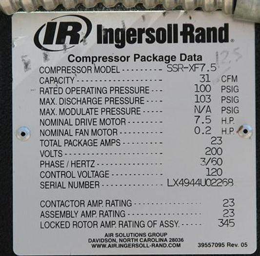 Used Ingersoll Rand SSR-XF7.5 Air Compressor, 31CFM