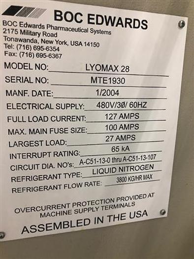 Used BOC Edwards Lyomax 28 cGMP Industrial Freeze Dryer