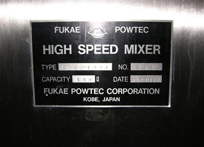 Used Fukae Powtec 100 liter jacketed High Shear Mixer