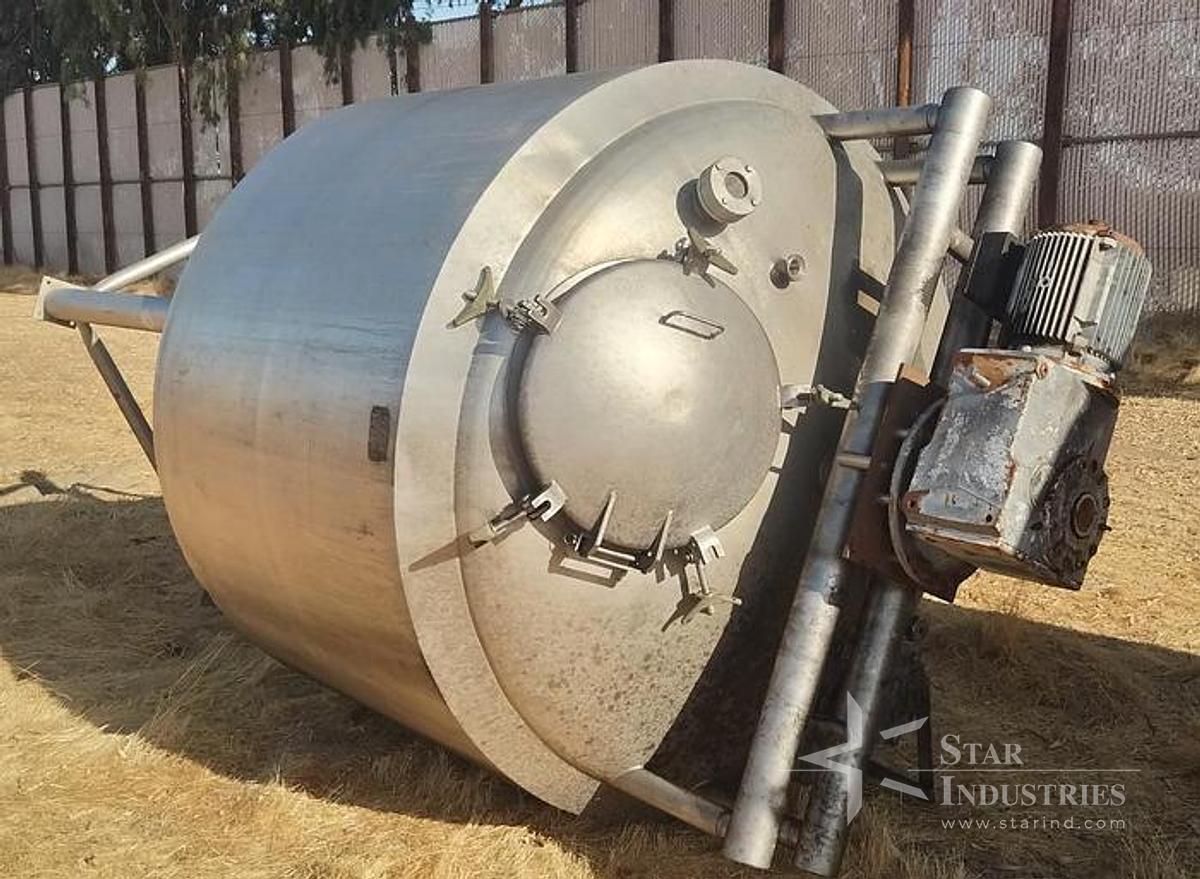 Used Tank, 1,000 Gallon, Stainless Steel, Agitated, Jacketed, DT/DB