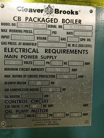 Used Cleaver Brooks CBI-200-350-150 350Hp Steam Boiler