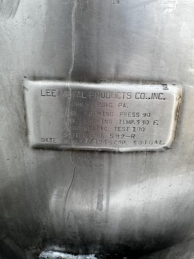 Used 300 gallon Lee Single-motion Swept Jacketed Kettle