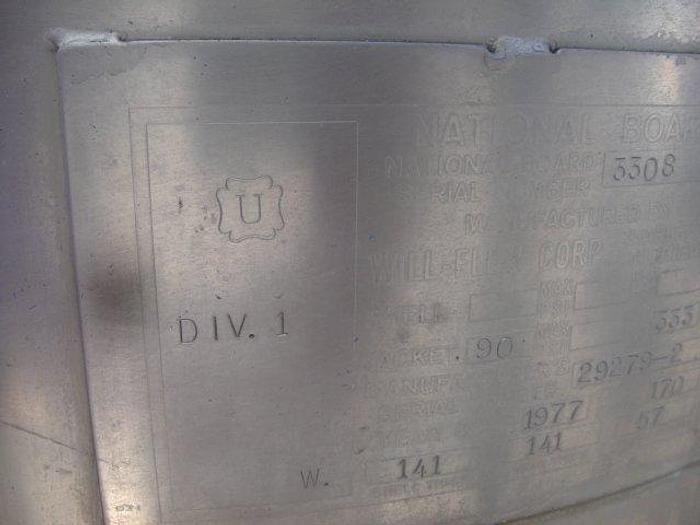 Used 170 gallon Will-Flow s.s. jacketed Tank w/ Scott 25hp Turbon Disperser