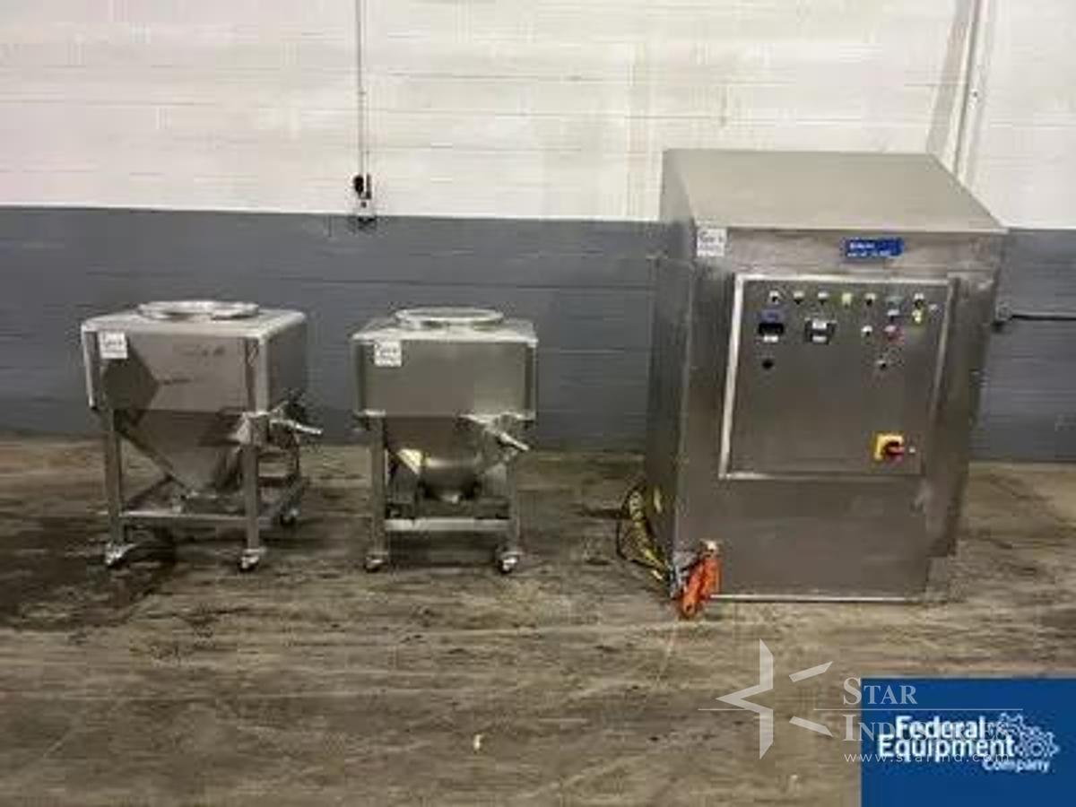 Used Tote System bin blender, stainless steel construction, includes (2) 8 cu ft stainless steel bins