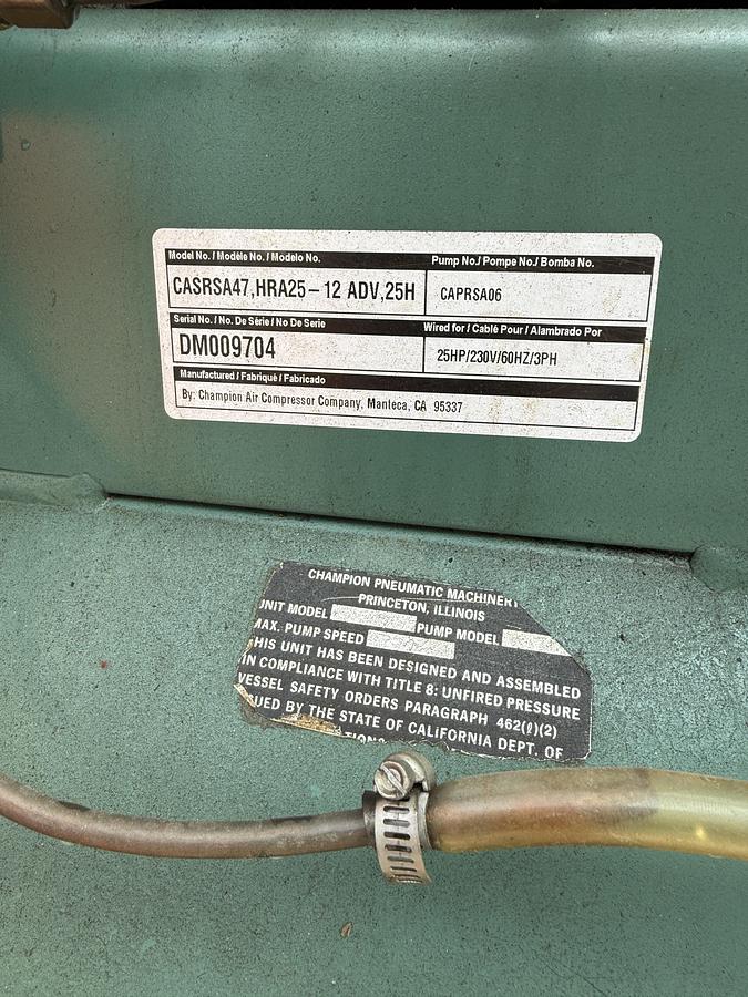 Used Compressor, Commercial, Champion Pneumatic, 25HP