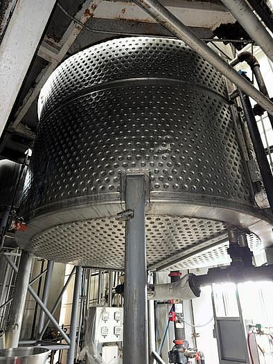 Used Stainless steel agitated dimple jacketed mix tank, approximately 3,000 Gallon