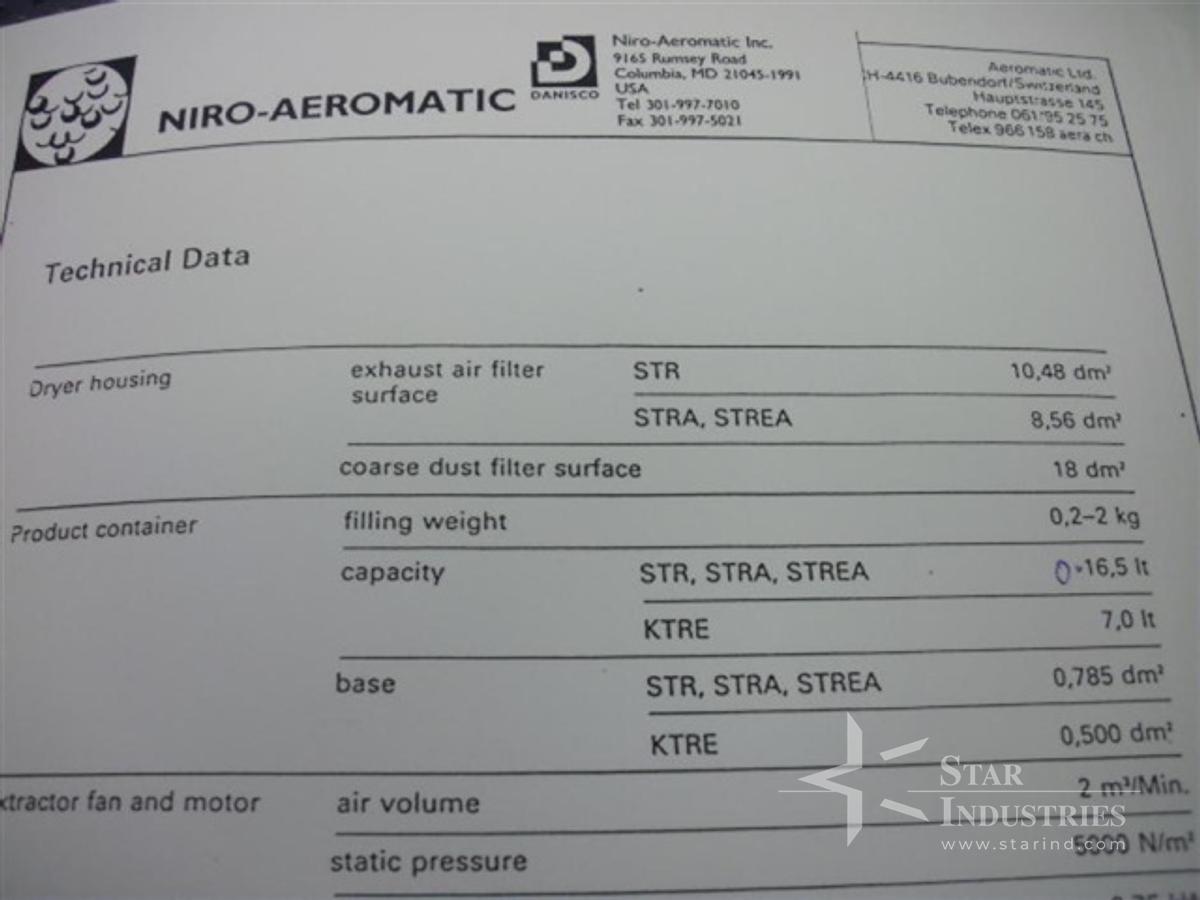 Used Aeromatic, Mdl STREA-1 Fluid bed dryer