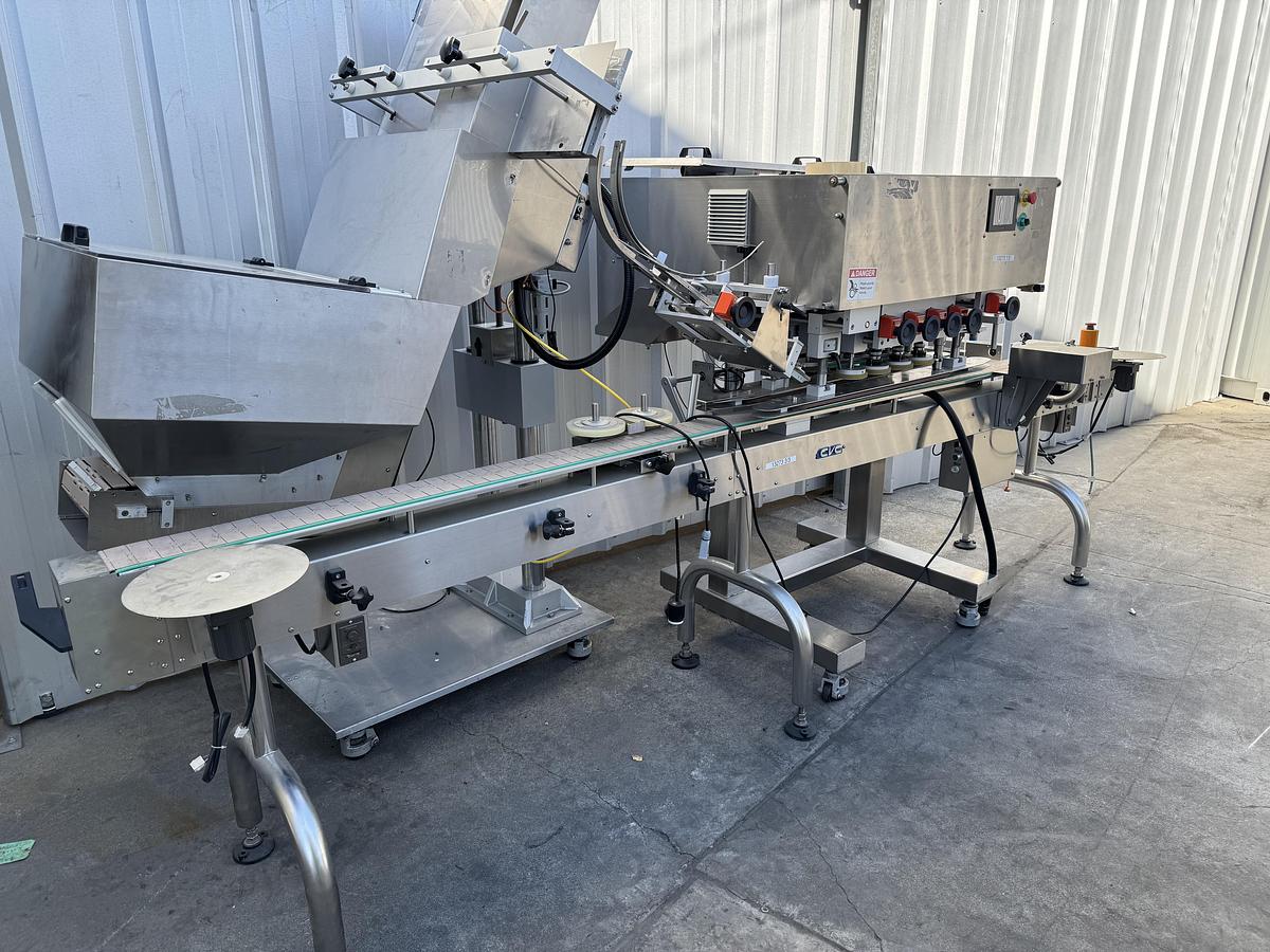 Used CVC 8-spindle Capper w/ Elevator & Conveyor