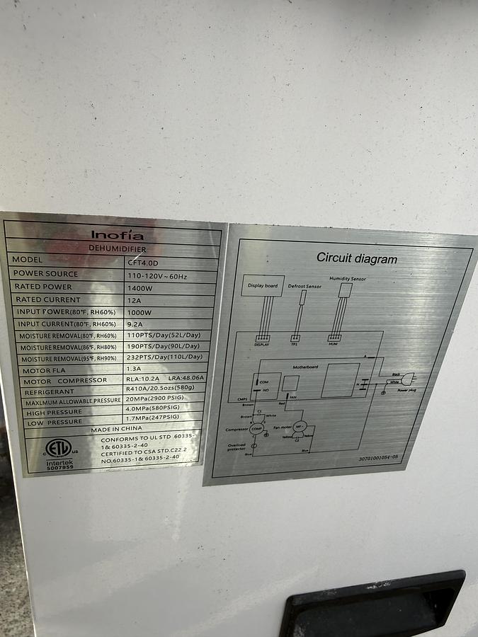 Used Inofia- Dehumidifier