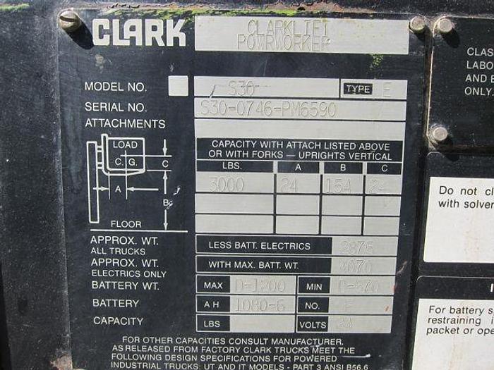 Used Clark Walk Behind Lift. Model: S30. 3000LB Cap