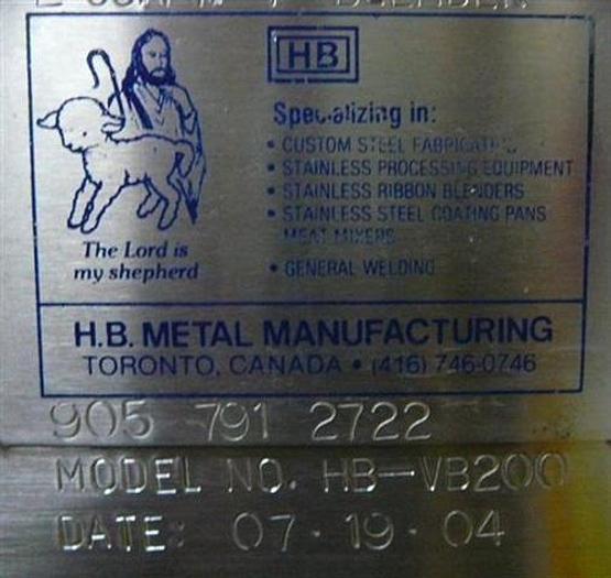 Used HB Metal Manufacturing 2 c.f. s.s. V-blender