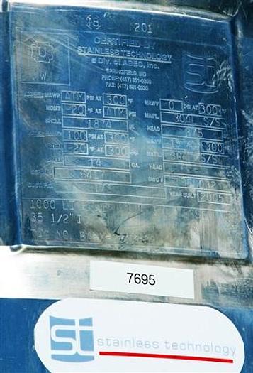 Used 1000 Liter Stainless Technology Jacketed Bag Vessel