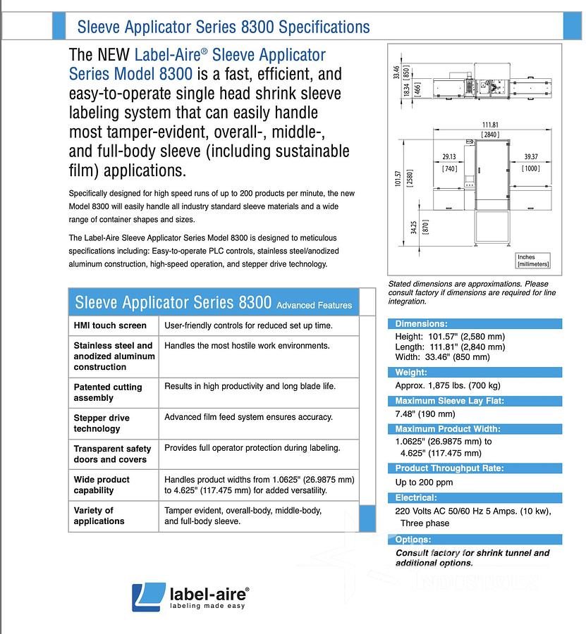 Label-Aire Sleeving Model 8300 series KSL-2000