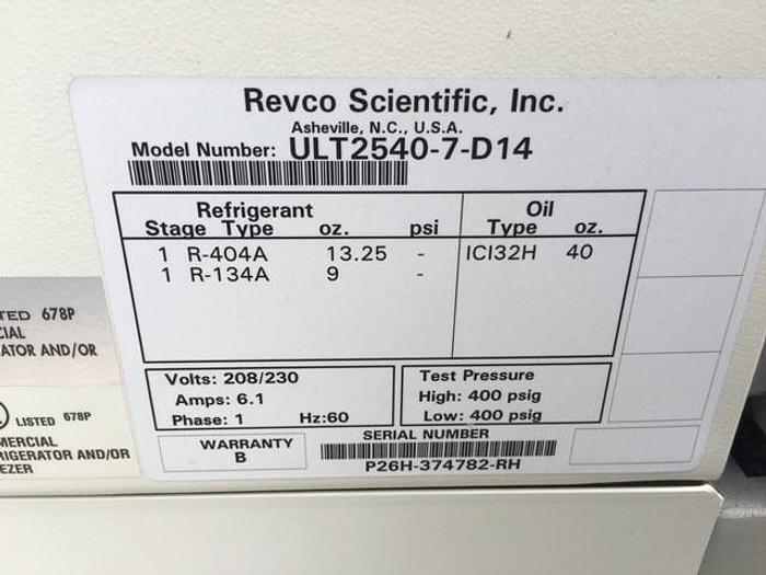 Used Revco Freezer ULT2540-7-2014