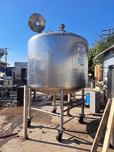 Used Tank, 1,000-Gallon, Stainless Steel, Jacketed, Walker