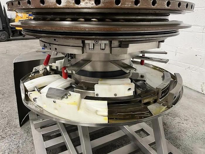 Used Fette turret, for model 3090I tablet press, 49 station, keyed upper and lower punch guides, D tooled, serial# 3111.