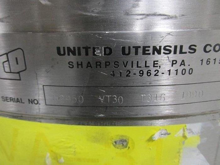 Used 30 GAL UNITED UTENSILS TANK, 316 S/S