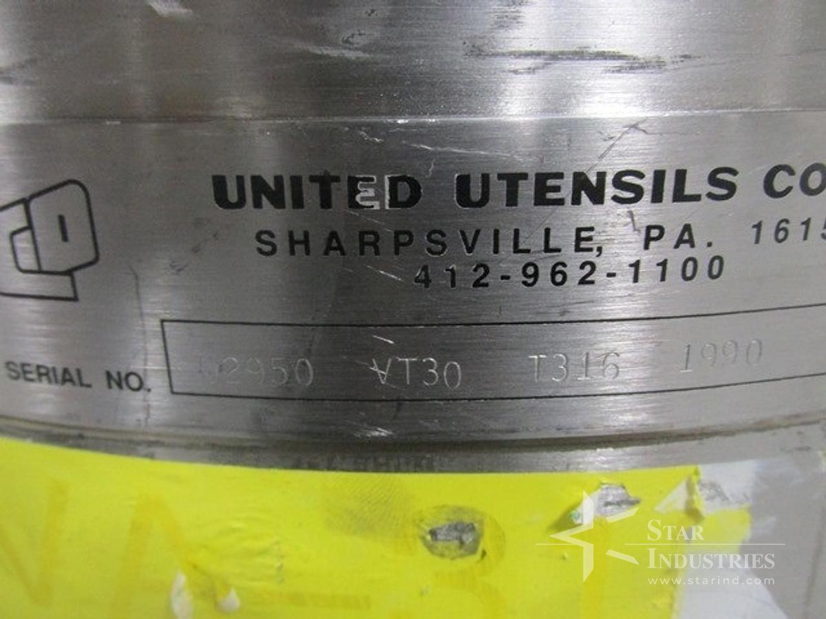 Used 30 GAL UNITED UTENSILS TANK, 316 S/S