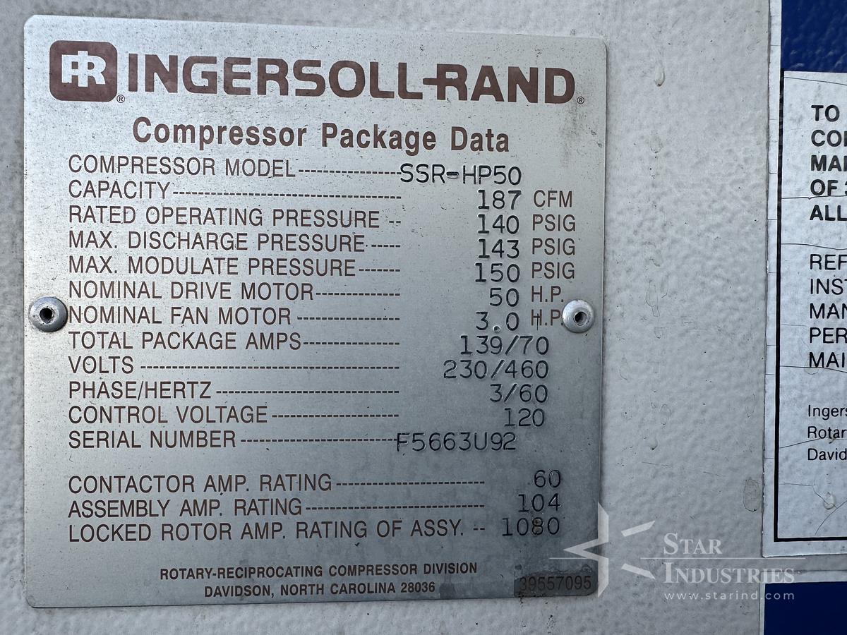 Used Compressor, Air, 50 HP, Ingersoll Rand, Rotary Screw