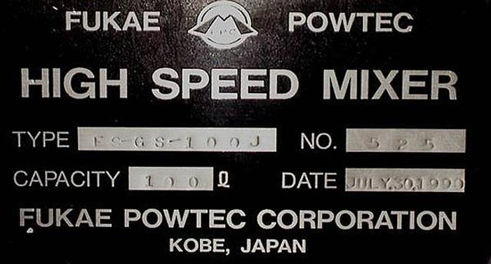 Used Fukae Powtec 100 liter jacketed High Shear Mixer
