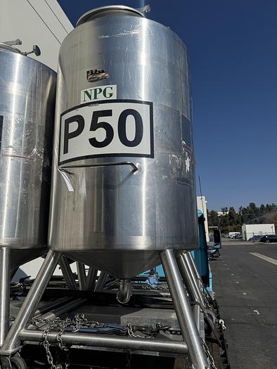 Used Tank, 450 Gallon, 316 Stainless Steel, Dome Top, Cone Bottom, Portable