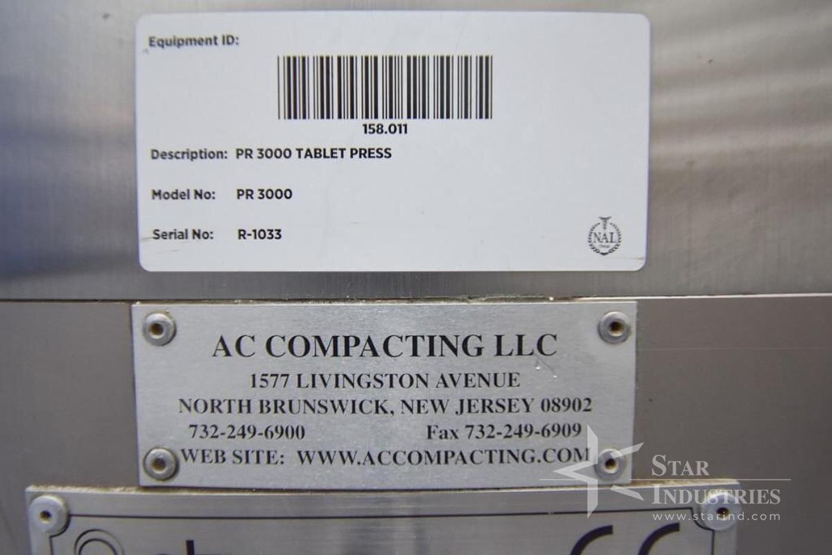 Used PR3000 Double Sided Rotary Tablet Press Model: PR3000