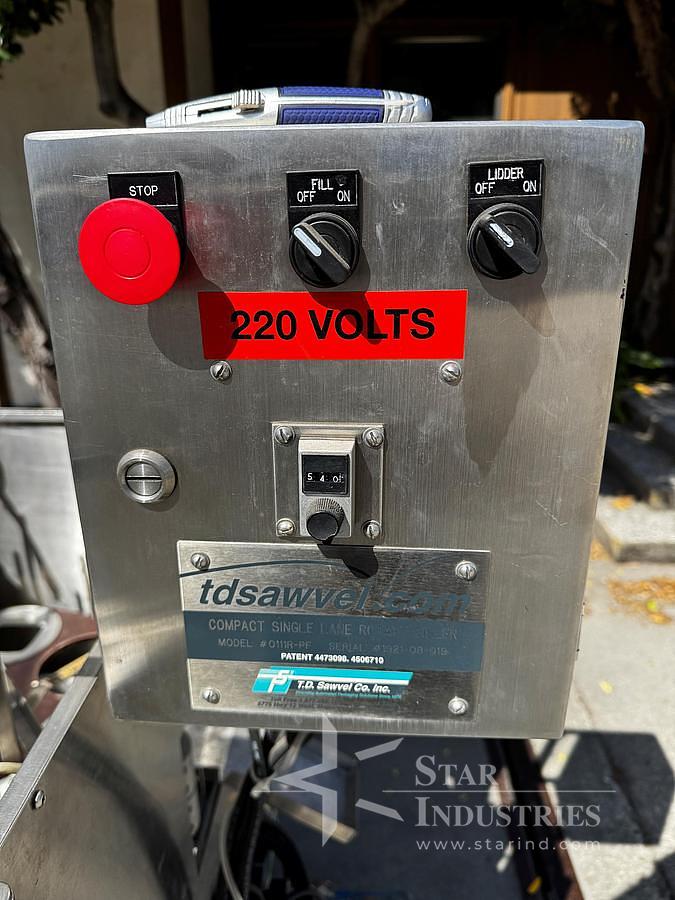 Used Filler, Cup, Rotary, Single Lane, T.D. Sawvel, Model O111R-PF, Stainless Steel