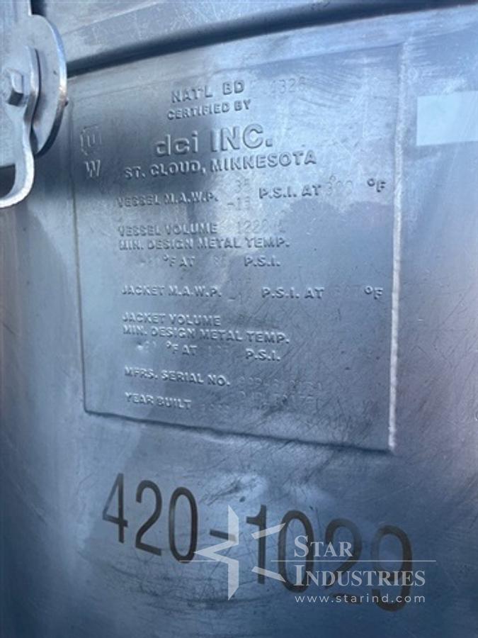 Used 1,220 liter DCI S.S. Jacketed Tank/Reactor