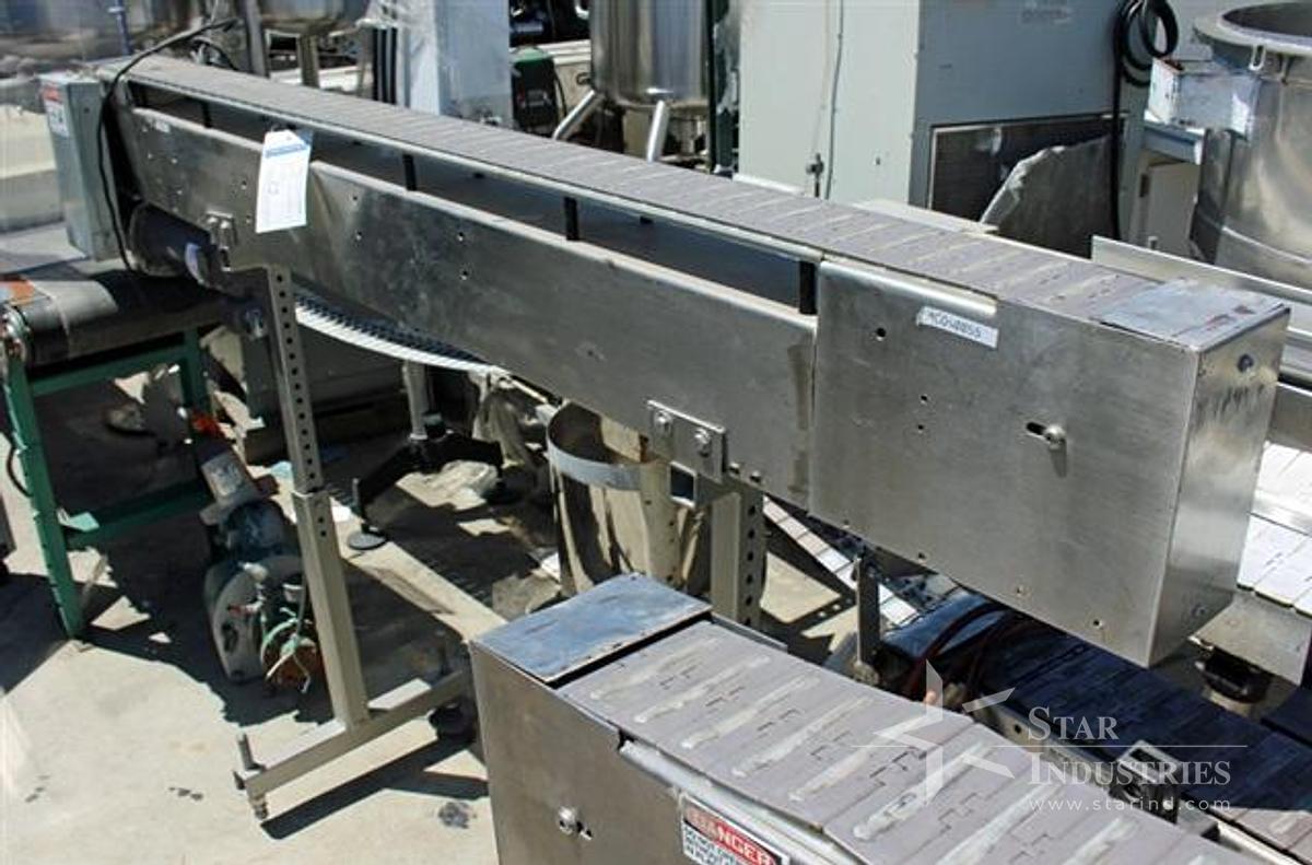 Used stainless steel conveyor with plastic belt, 4.5" x 81"