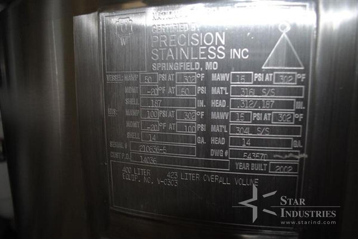 Used 400 Liter Precision Stainless Receiver