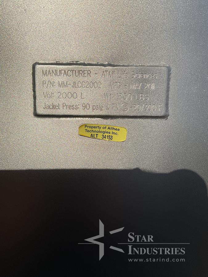Used ATM Life Sciences 2,000 Liter Tank
