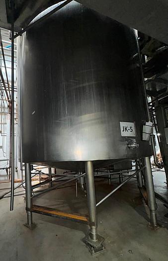 Used Stainless Steel 6,000 Gallon Jacketed & Double Motion Agitated Tank with scraper agitation and center agitation with turbine blade paddles