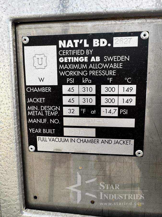 Used Getinge Model GE 6912 AR2 Autoclave