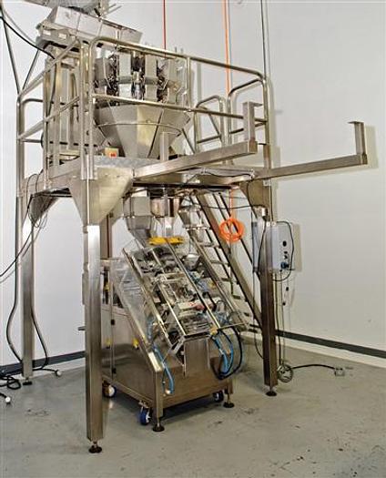 Used Ohlson 14 Head Combination Weighing Machine w/ Vertical Form Fill & Seal Bagging Machine